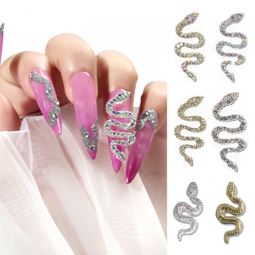 1 Pcs  Luxury Snake 3D Glitter Rhinestones Gold Silver Strass Diamond Alloy Nail Supplies Charm Nail Art Decorations 