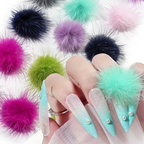 1box Fluffy Manicure Pendant Plush Pom Pom Detachable Manicure Pom Pom Set Cute Plush Pom With Magnetic Base For Nail Tip Decoration