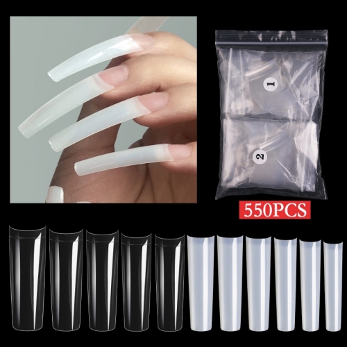 550 Pcs/ Bag French False Extended Nail Tip C Arc Transparent Acrylic Nail Long Straight Square Nail Enhancement Piece