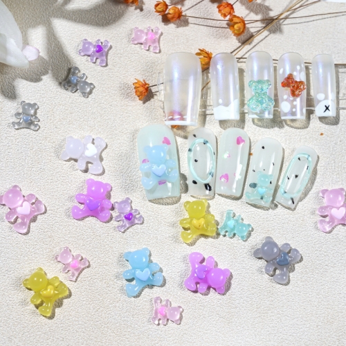 1 Box Nail Crystal Aurora Bear Nail Decoration Glitter Crystal Resin Gummy Bear Nail Art Rhinestones Woman  Manicure Accessories