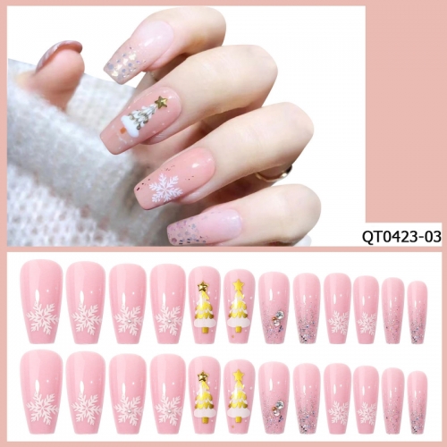 1box Christmas Snowflake Series French Manicure Finished Patch Fake Nail Set Wearing Armor