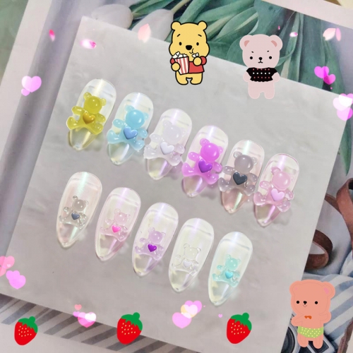12 Grid Box 60Pcs 3D Cute Bear/Butterfly Resin Nail Art Decorations Aurora Rhinestone for Nails Glitter DIY Manicure Accessories