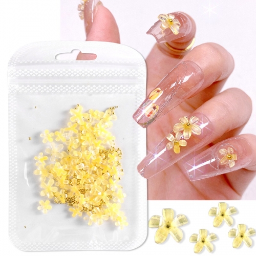 1 Bag / 1 Box Small Yellow Flower Steel Ball Nail Accessories Summer 3D Nail Accessories Manicure Charms