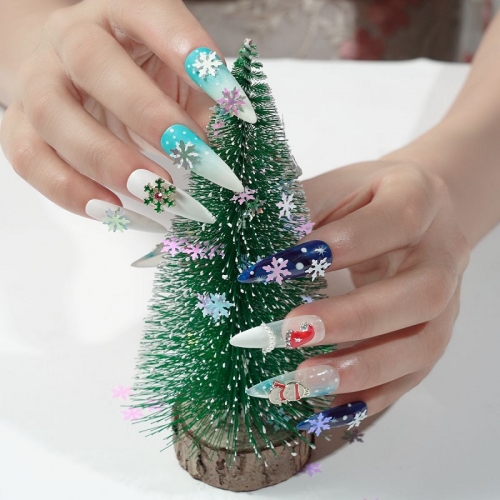 1 Jar Holographic Laser Nail Glitter Sequins Mixed With Alloy Jewelry Christmas Nail Stickers 