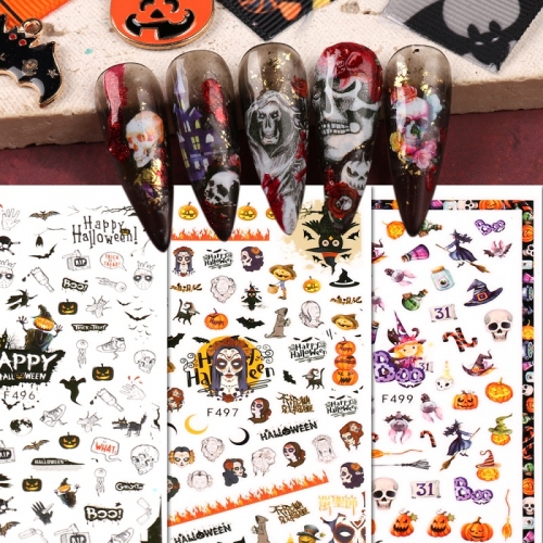 1 Pcs 3D Nail Stickers Halloween Ghost Skull Bat Pumpkin Nail Art Sliders Manicure Polish