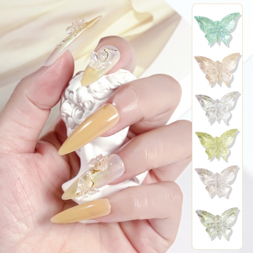 1 Box Nail Aurora Magic 3D Butterfly Wind Nail Ice Through Butterfly Nail Sticker Rhinestone
