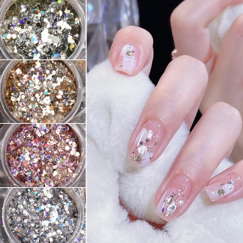 1 Bottle or 1Set Nail Manicure Sequins 3D Galaxy Crystal Sequin Champagne Gold Silver Nail Ornament Decoration Flake