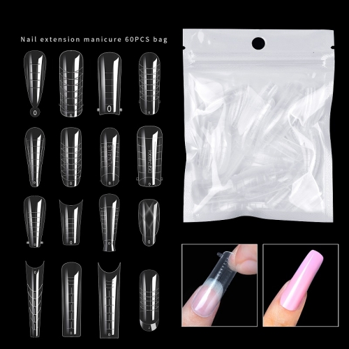 60 Pcs/set Nail Enhancement Mold Crystal Natural Transparen Extension Paperless Tray Rapid Phototherapy Extended 