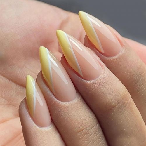 1 Box Fake Nails Pointed apricot water drop French lemon yellow pink gradual nail enhancement Wearing A Fake Nail Press