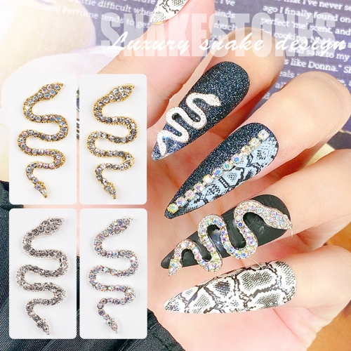 1 Pcs 3D Luxury Snake Nail Art Parts Alloy Gold/Silver Metal Charms Punk Design Jewelry Shiny Rhinestones DIY Manicure Accessory