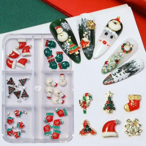 1box Mixed Shape Christmas Rivet Nail Beads Nail Art Ornaments Women Nail Art Accessories DIY Alloy Nail Beauty for Girl Nail Art
