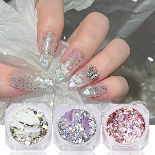 1Pcs Nail Mermaid Glitter Flakes Sparkly 3D Colorful Sequins Spangles Polish Manicure Nails Art Decorations 