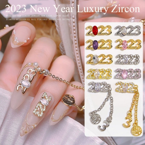 1Pcs New Year Nail Alloy Zircon Full Diamond Zircon Diamond-set Nail Accessories Decoration