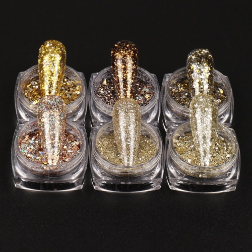6jars/set Iridescent Galaxy Nail Glitter Sequins Gorgeous Spar Crystal Reflect Flakes Powder Polish Paillette Accessories Decorations 