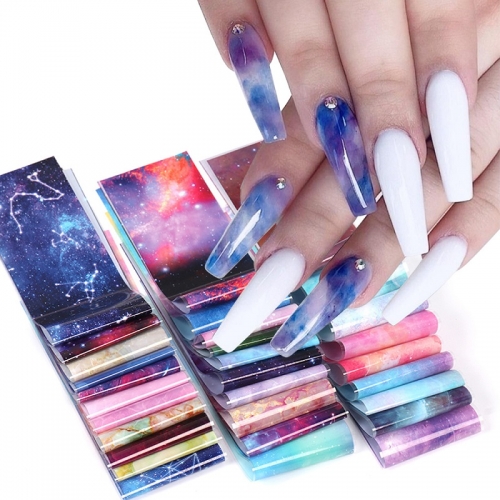 30pcs/set Starry Sky Nail Transfer Foil Gel Set Design Transfer Sliders Manicure Nail Art Decal Gel Slider Manicure