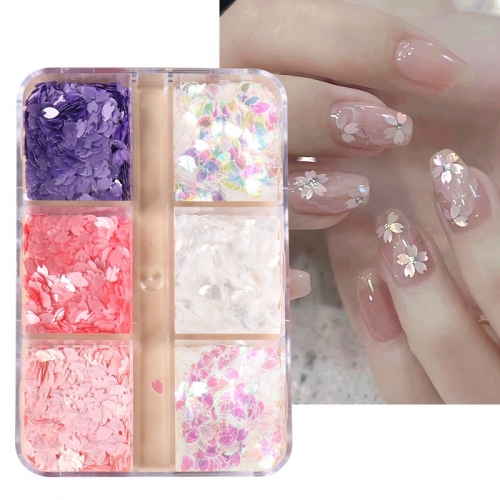 1box Sakura Petals Glitter Flakes Set For Nail Art Decor Flower Sequin Nail Charm Manicure Accessorie