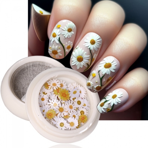 1jar Cherry Blossoms Manicure Pulp Chip Daisy Flower Sunflower Wood Pulp Nail Decoration Patch