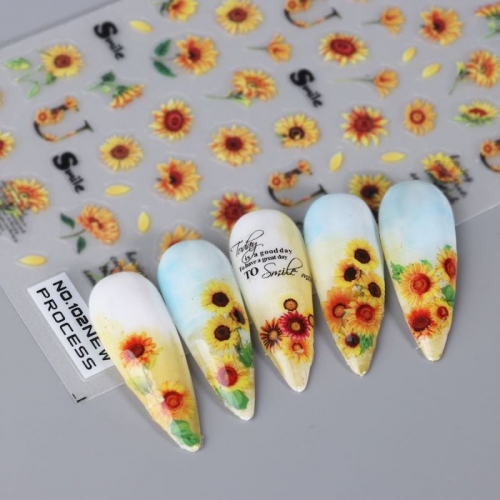 1Pcs Flower Petals Nail Art Stickers Daisy Leaf Butterfly Bee Tulip Sunflower Summer Cute Animal Nail Stickers