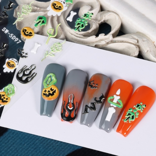 1Pcs 5D Realistic Relief Halloween Evil Queen Zombie Bride Ghost Adheisve Nail Art Stickers Decals Manicure Charms