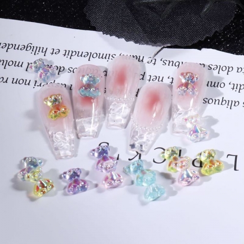 100Pcs/set Aurora Bear Nail Decoration Glitter Crystal Resin Gummy Bear Nail Art Rhinestones Woman Manicure Accessories