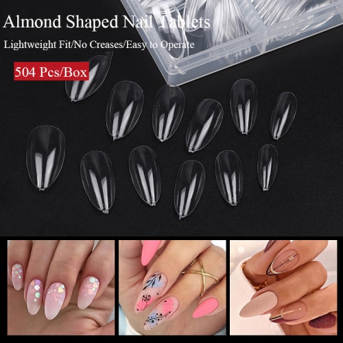 504Pcs/Box Almond Shaped Nail Tablets Press on Nails Transparent Ultra-thin Traceless Scrub Fake Nail Tablets