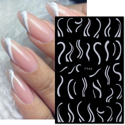 1Pcs White French Line Nail Stickers Butterfly Adhesive Decals Star Manicure White Glitter Nail Decal
