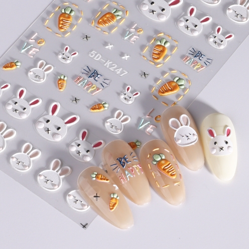 1 Pcs Lovely Rabbit Cartoon Embossed Reliefs Nail Art Decorations Stickers Manicure Decals 