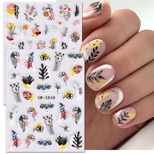 1 Pcs 5D Flower Nail Sticker Winter Flower Leaf Nail Art Decoration Manicure