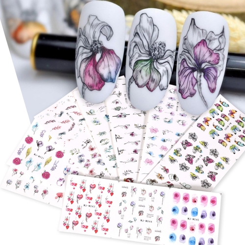 1 Set Flower Nail Sticker Set Water Transfer Applique Nail Art Manicure Decoration