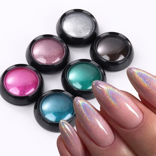 6jars/set Nail Magic Mirror Powder Super Bright Water Ripple Laser Mirror Flour Aurora Powder Set