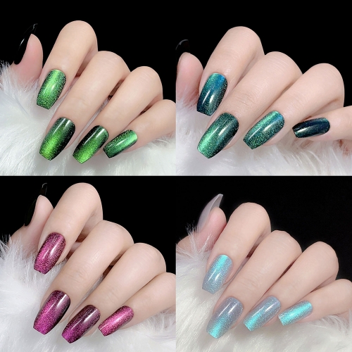 1 Box Handmade Press on Nails Diamond Cat Eye Shiny Fake Nails Decoration Wearable Detachable Full Cover Nail Tips Acrylic False Nail