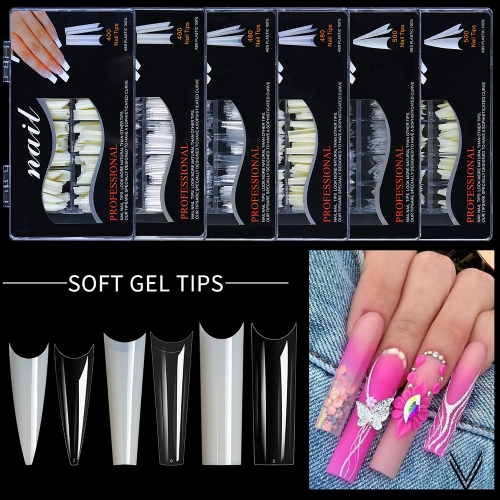 1 Box Long French False Nails Press On Nail Full Cover Pointy Nail Nail Art Fake Tips