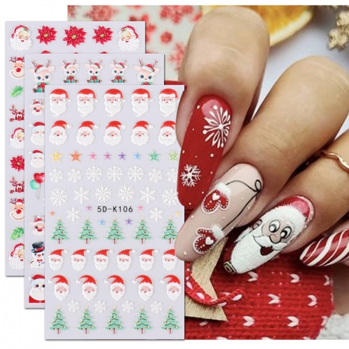 1 Pcs Christmas 5D Embossed Snowflakes Nail Art Stickers Santa Claus Christmas Tree Manicure Sticker