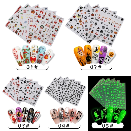 1 Pcs Cartoon Halloween Nail Stickers Ghost Skeleton Nail Art Decorations Decals Wholesale Nail Sticker