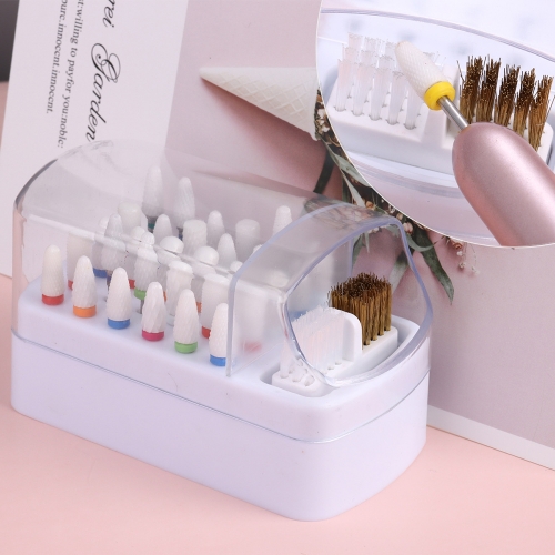 1 Pcs Manicure Drill Bits Storage Box For Nails Polishing Cleaning Dustproof Tools With Brush Manicure Tool