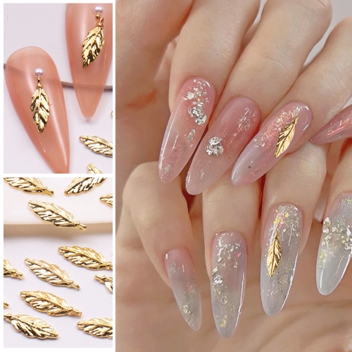 20pcs/bag Golden Feather Leaves Nail Art Decoration Accessoires Nails Metal Ornament Jewelry