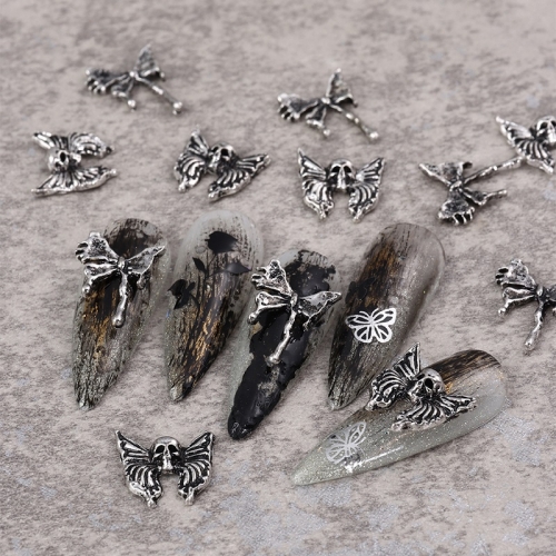3pcs/set Punk Goth Accessories Alloy Cross Butterfly Dark Style Retro Halloween Charms Nail Art Supplies Manicure Decor