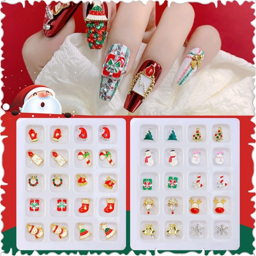 20Grids/pack Alloy Christmas Jewelry for Nail Art Decorations 3D Nail Charms Alloy Zircon Rhinestone Nail Accessories DIY