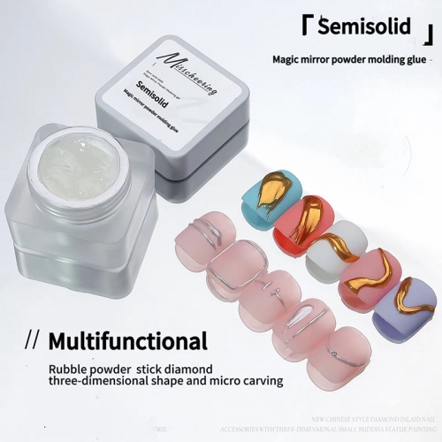 28g Multi-functions 3D Molding Rub Magic Mirror Powders UV Nail Art Gel Micro Relief Semi-Solid Jelly Manicure Adhesive Gem Glue
