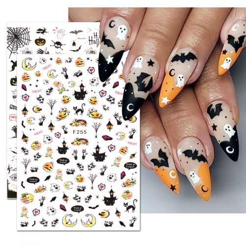 1 Pcs 3D Pumpkin Nail Decals Halloween Nail Art Stickers Ghost Bat Manicure Decorations Nail Sticker