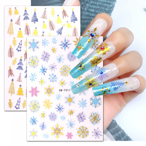 1 Pcs Snowflake Colorful Nail Stickers Winter Christmas Tree Decals Gel Foils Nail Sticker