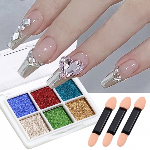 1 Set 6 Colors Laser Solid Mirror Nail Glitter Powder Nails Pigment Nail Art Decorations Nail Glitter Powder