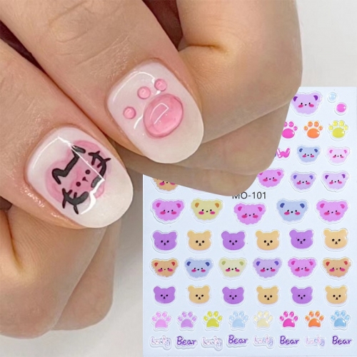 1Pcs  Bear Nail Art Sticker Cute Cartoon Adhesive Back Glue Sliders Decorations Manicure Decal