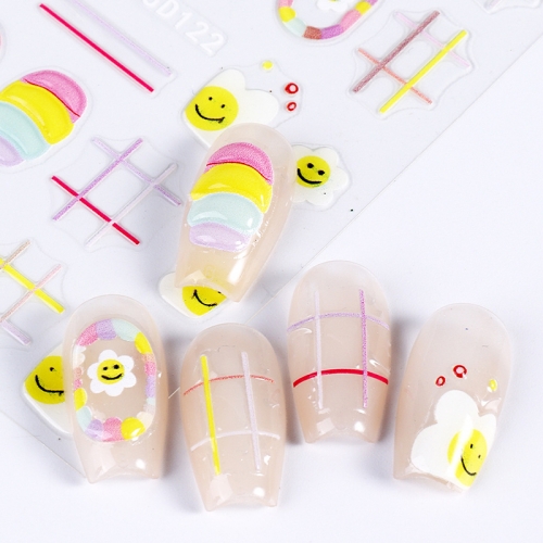 1 Pcs Smiley Face Stickers Love Cute 5D Embossed Letters Smile Cartoon Decal Nail Art Tips DIY Nail Art Deco Stickers