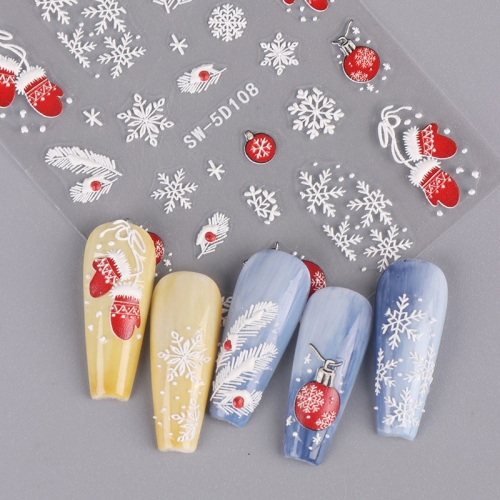 1pcs Christmas Crystal Ball Nail Sticker Winter Cartoon Nail Decal Letter Pine Leaf Snowflake Slider Decoration
