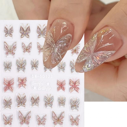 1pcs 5D Flower Embossed Nail Art Sticker Butterfly Flower Lace Slider Decoration Engraved Manicure Art Sticker