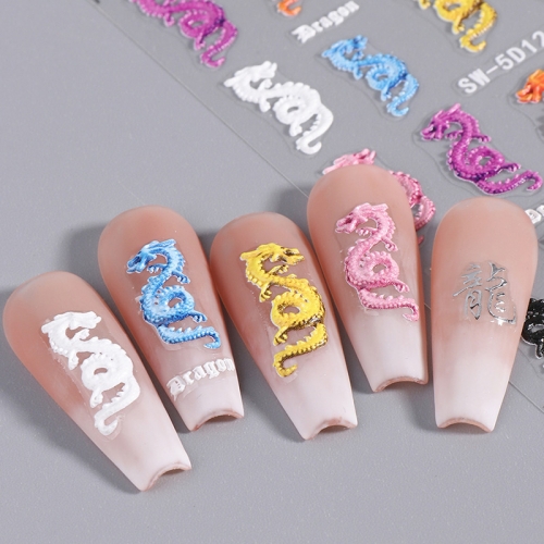 1Pcs 5D Nail Stickers Manicure Accessories Nail Decorations Flowers Nail Decals Butterfly Pink Dragon Big Mouth Nail Stickers