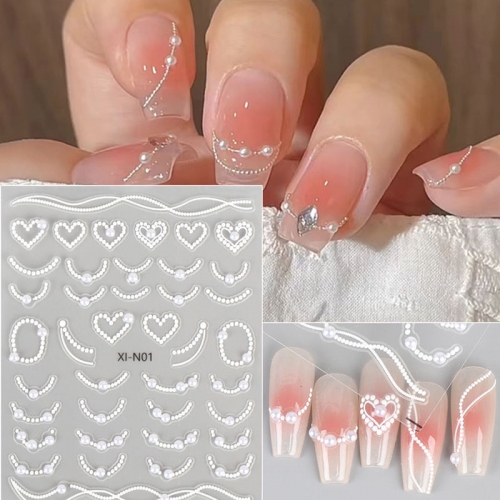 1pcs 5D Relief Pink Heart Nail Art Stickers Mixed Cartoon Self Adhesive French Nail Decoration Slider Decal