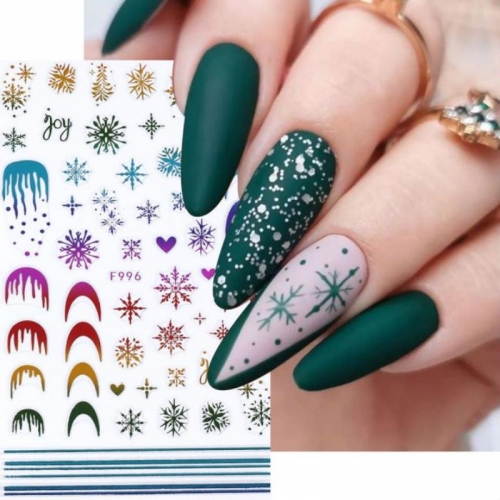 1pcs Color Laser Sliver Christmas Nail Art Sticker Bronzing Sparkly White Colorful Glitter Geometry Snowflake Winter Sweater Slider Foil