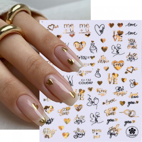 1 Pcs Nail Art 3D Gold Plated Decals Geometric Lines Letters Love Valentine Day Back Glue Nail Stickers Temporary Tattoos For Nail Tips Beauty